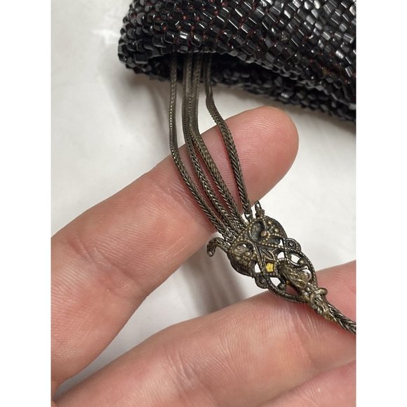 Antique Vintage 20th C.  Dark Black Red Beaded Flapper Art Deco Glass Purse Bag - Picture 8 of 16